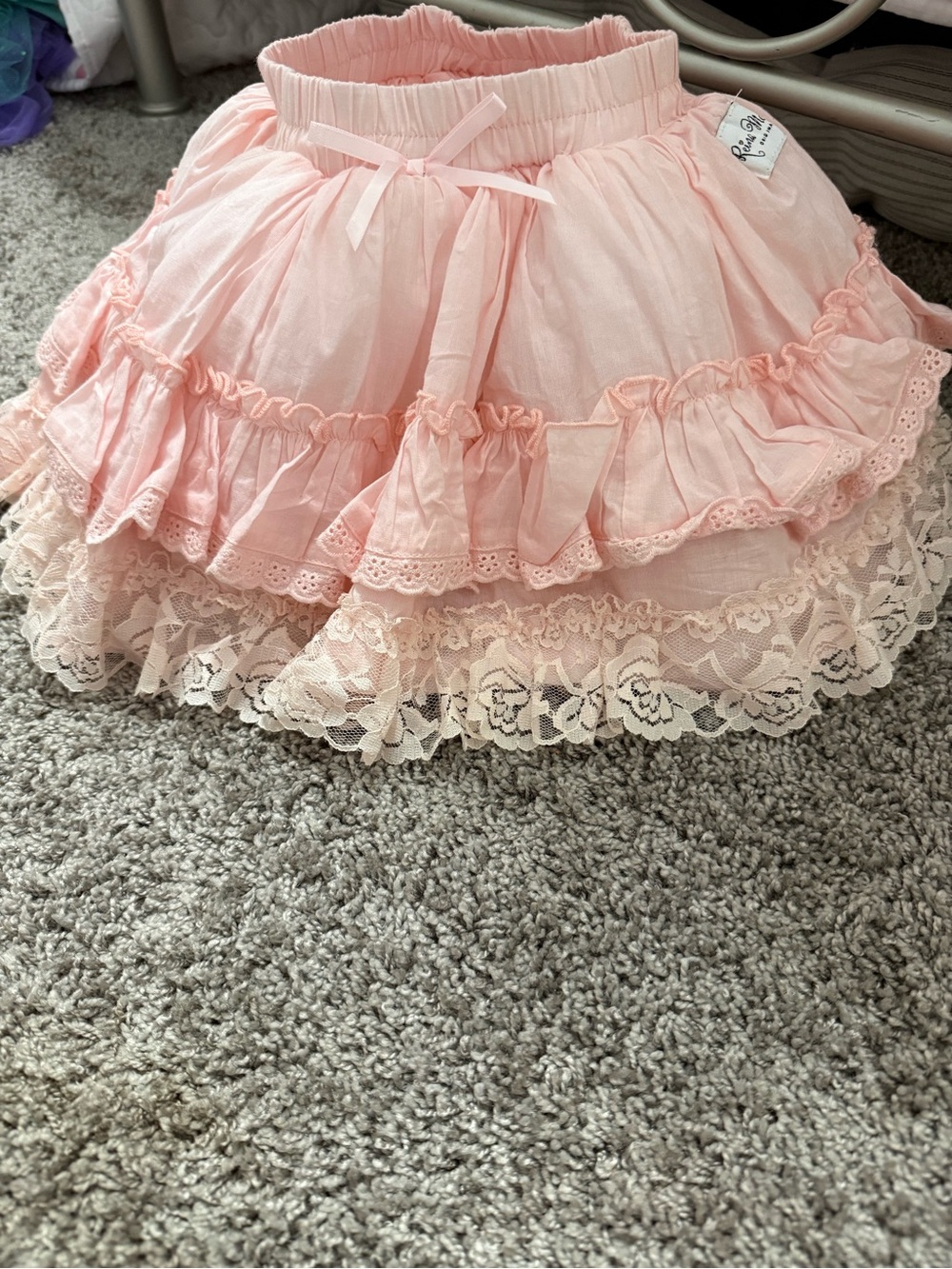 Pink Ruffle Lace Tiered Skirt with Bow